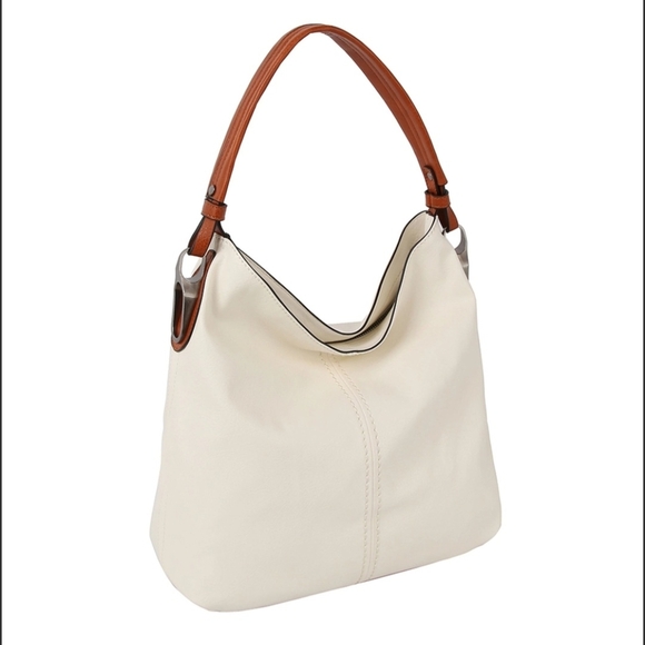 Mimi Handbags - Chic Cream Hobo Bag with Tan Strap